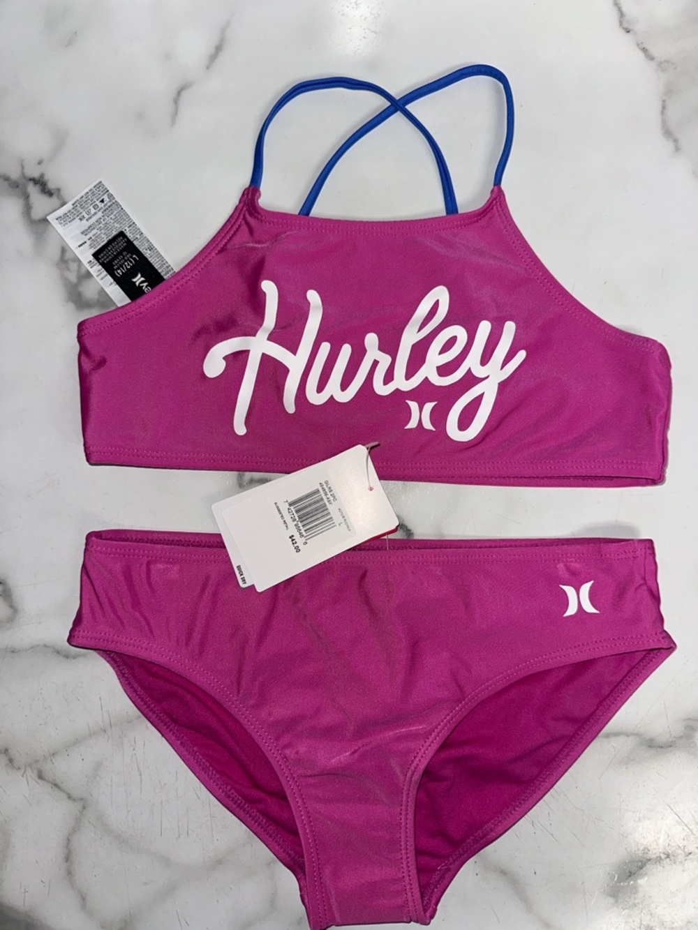 Hurley Magenta Bikini Set with Blue Straps